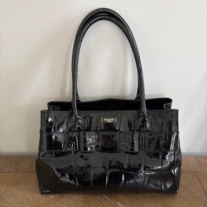 Kate Spade Black Patent Elena Knightsbridge Croc Print Tote Shoulder Handbag